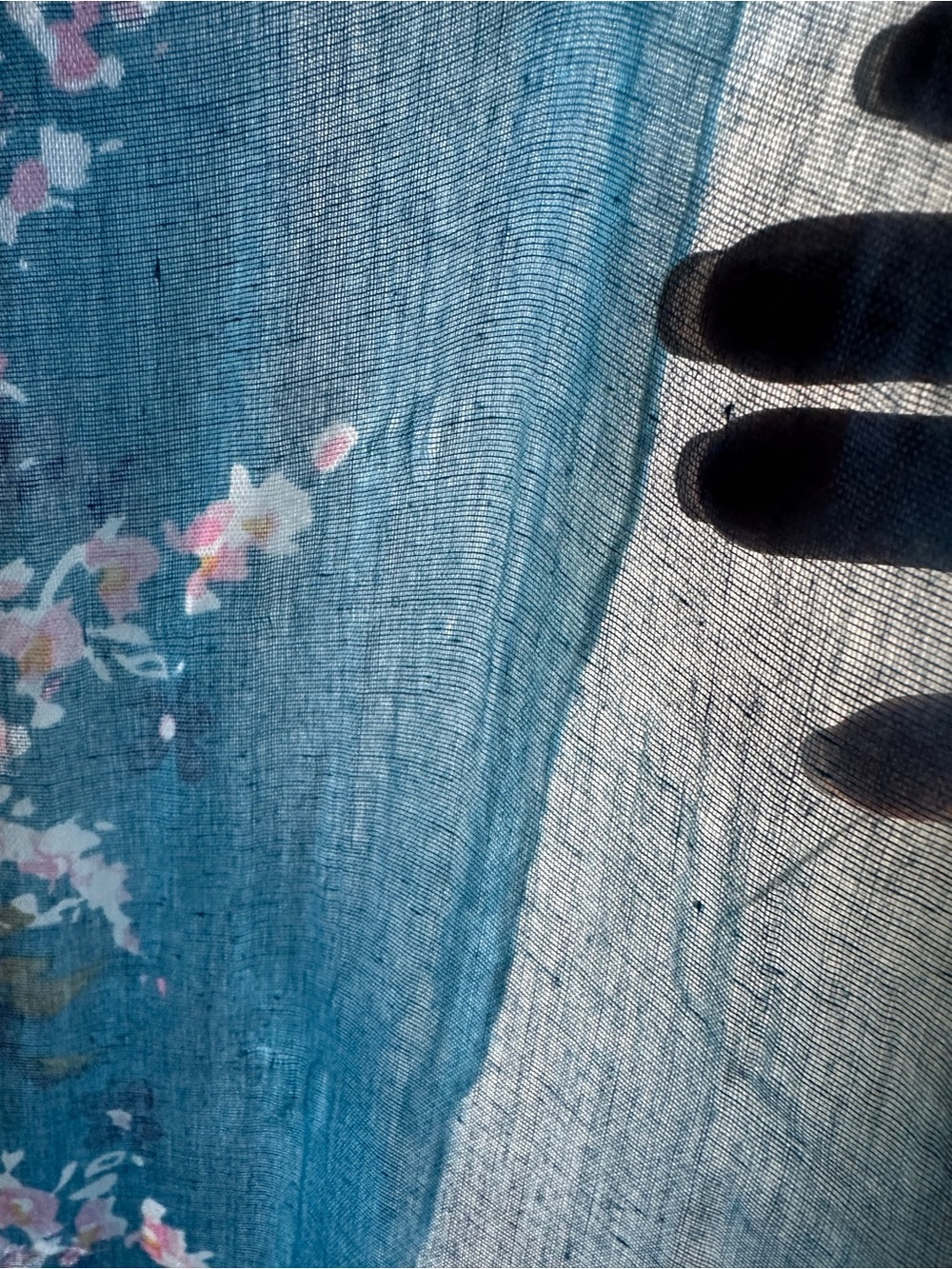 Floral Watercolor Viscose Scarf Blue Pink Sheer Boho Cottagecore Romantic 62x40 - Picture 8 of 10